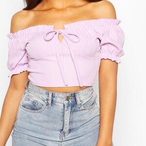 Lavender/Lilac Boohoo Off-Shoulder Crop Top